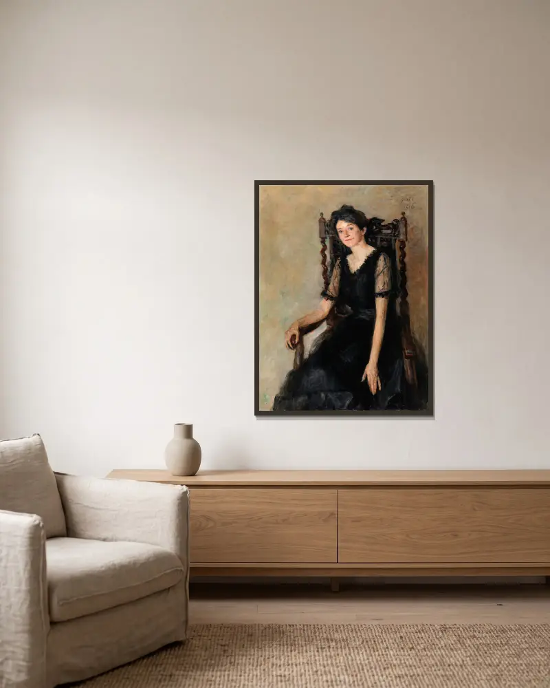 Porträt von Mrs Caughey von John Butler Yeats gerahmt an einer Wand