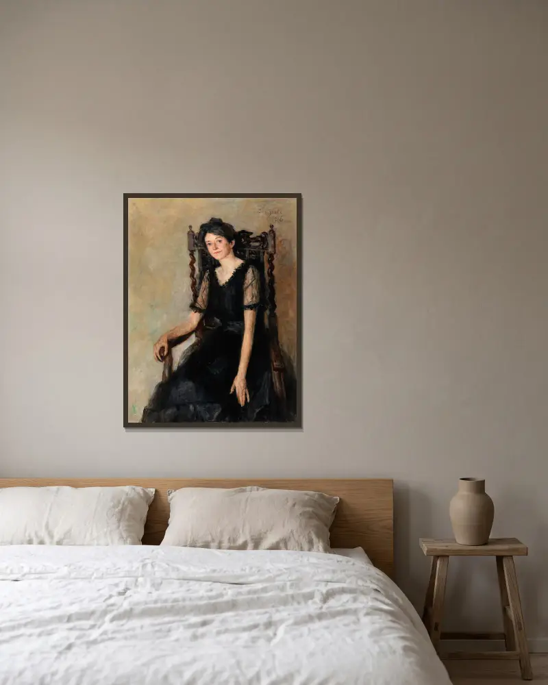 Porträt von Mrs Caughey von John Butler Yeats gerahmt an einer Wand