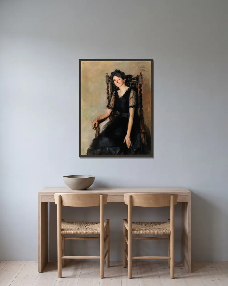 Porträt von Mrs Caughey von John Butler Yeats gerahmt an einer Wand