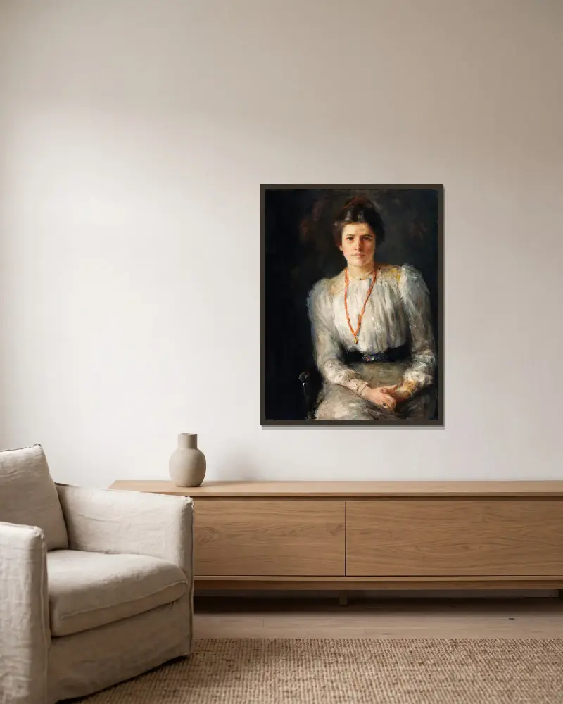 Portret Susan Mary (Lily) Yeats (1866–1949), hafciarki i projektantki, John Butler Yeats w ramie na ścianie