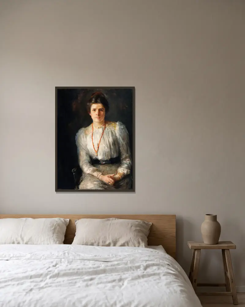 Portret Susan Mary (Lily) Yeats (1866–1949), hafciarki i projektantki, John Butler Yeats w ramie na ścianie