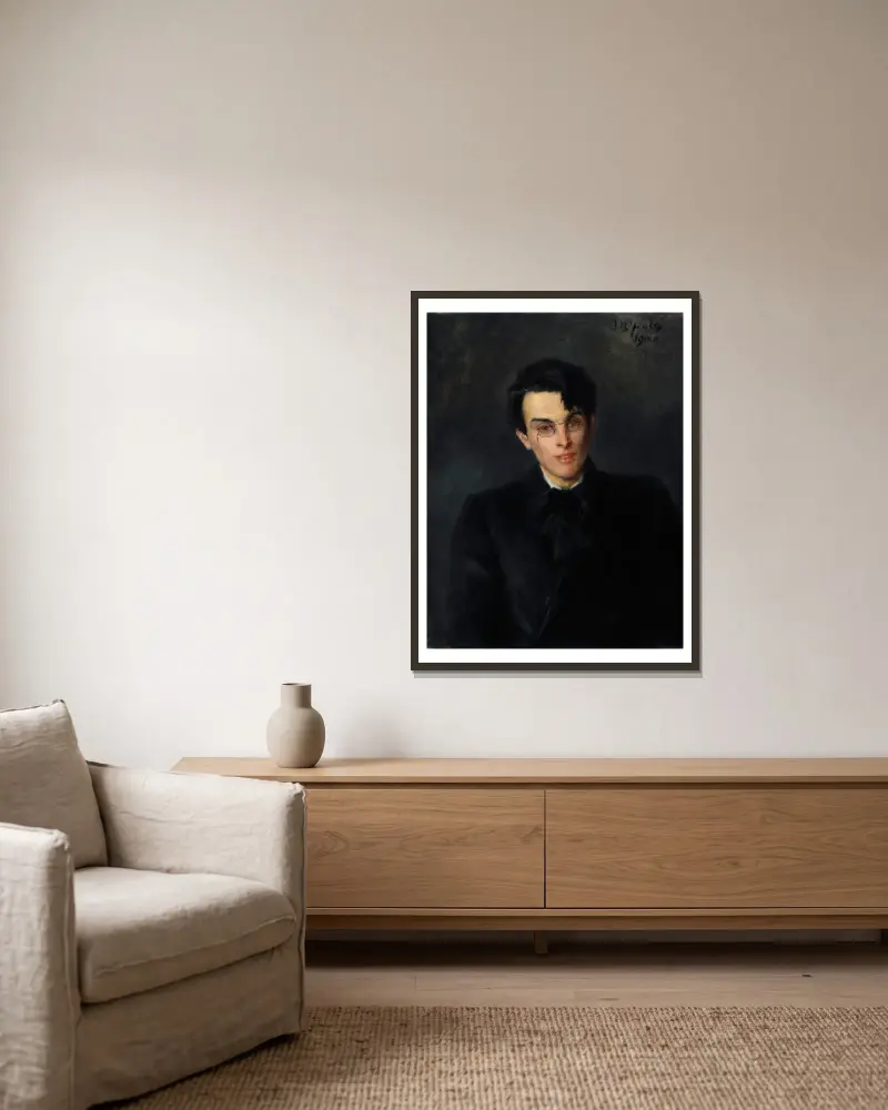 Portrait of William Butler Yeats (1865-1939), Poet av John Butler Yeats inramad på en vägg