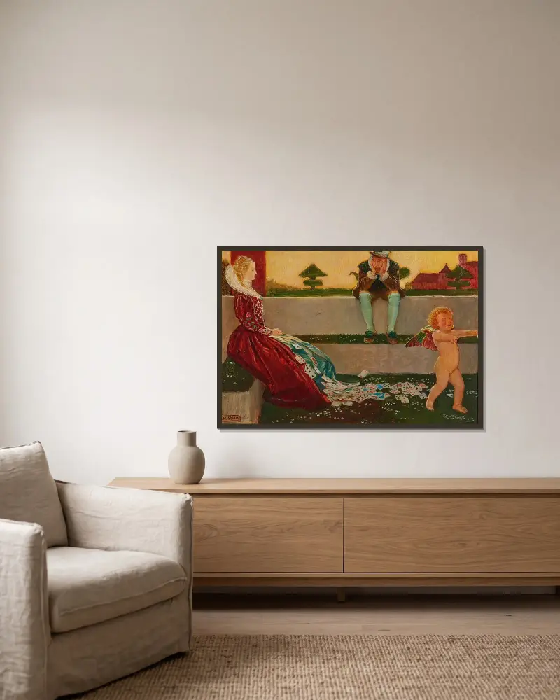 Amor och Campaspe av Byam Shaw inramad på en vägg