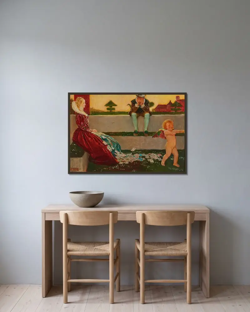 Amor och Campaspe av Byam Shaw inramad på en vägg