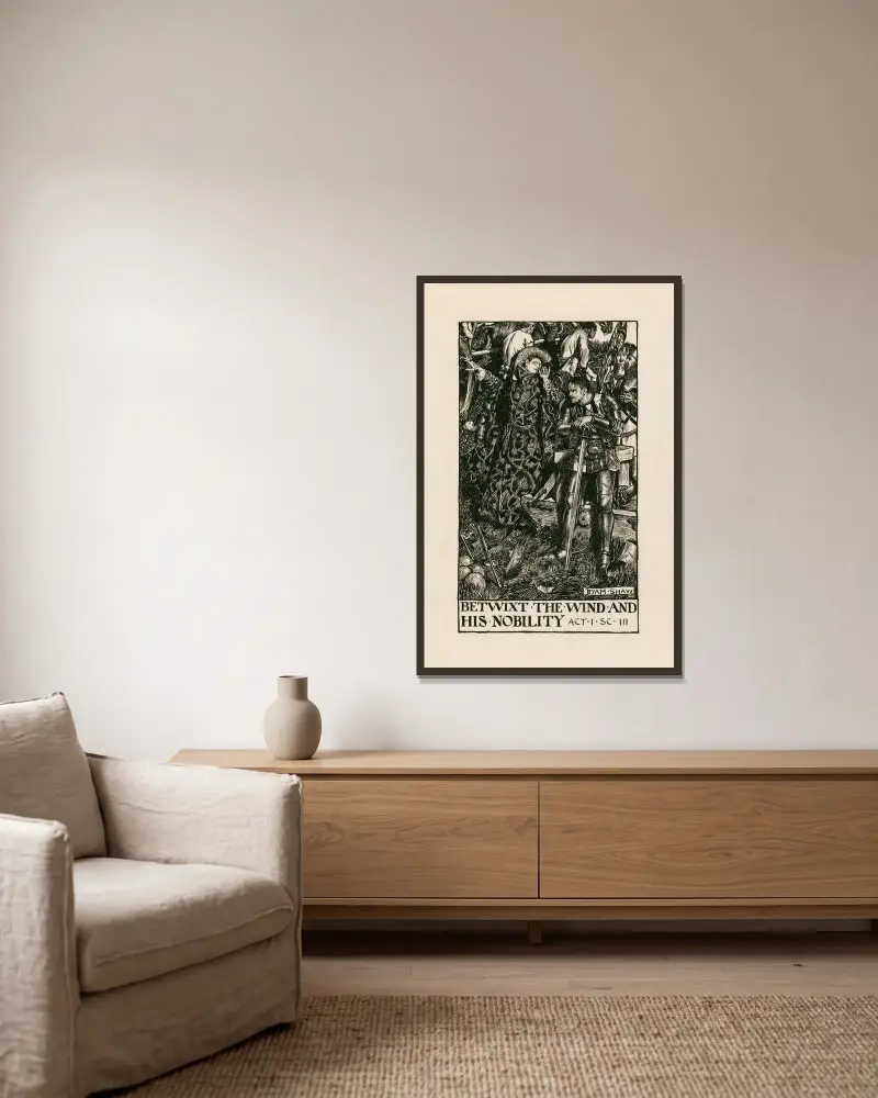 Heinrich IV., Teil 1; Betwixt the wind and his nobility, Akt I, Szene III von Byam Shaw gerahmt an einer Wand