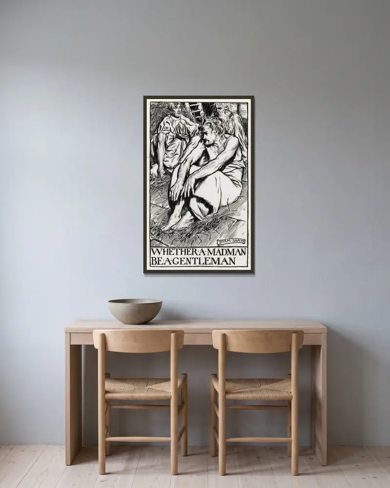 Kung Lear; Wthether a madman be a gentleman av Byam Shaw inramad på en vägg