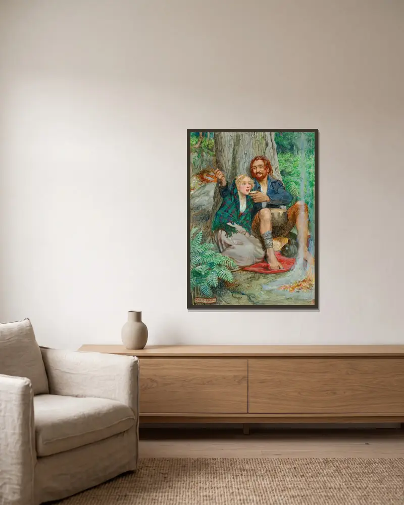 The Gaberlunzie Man av Byam Shaw inramad på en vägg