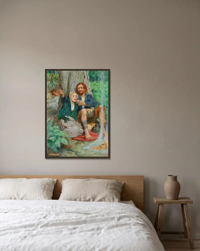 The Gaberlunzie Man av Byam Shaw inramad på en vägg