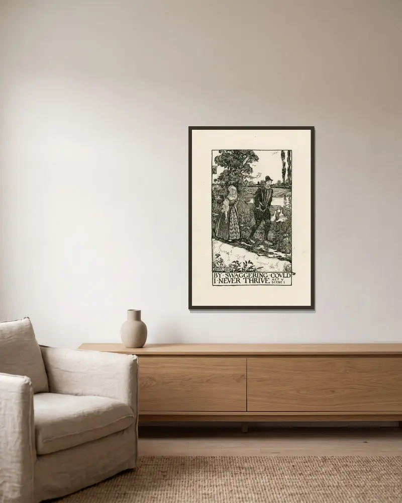 Was ihr wollt; durch Prahlerei hätt ich es nie gekonnt, Akt V, Szene I von Byam Shaw gerahmt an einer Wand
