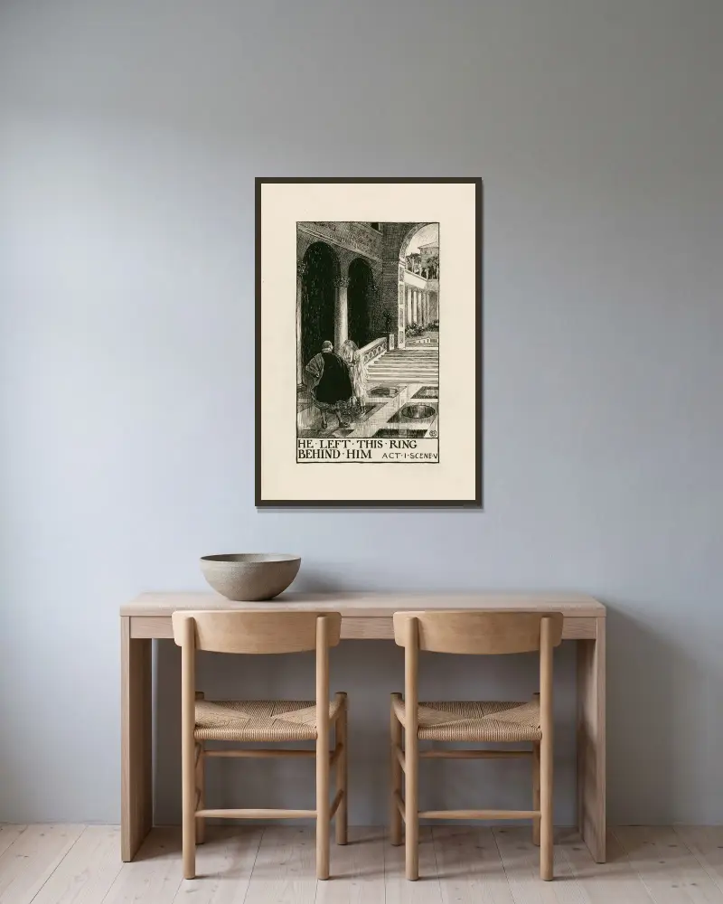 Was ihr wollt; Er ließ diesen Ring zurück, Akt I, Szene V von Byam Shaw gerahmt an einer Wand