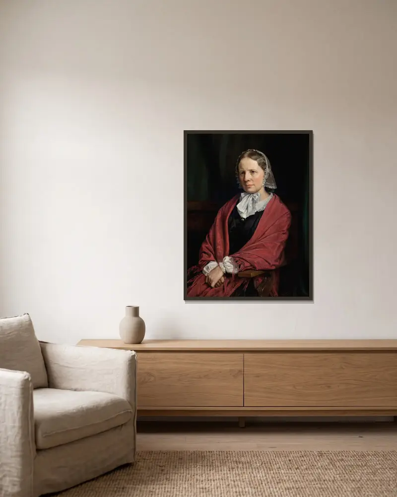 Amalie Elisabeth Freund, f. von Würden. Billedhuggeren H. E. Freunds hustru av P. C. Skovgaard inramad på en vägg