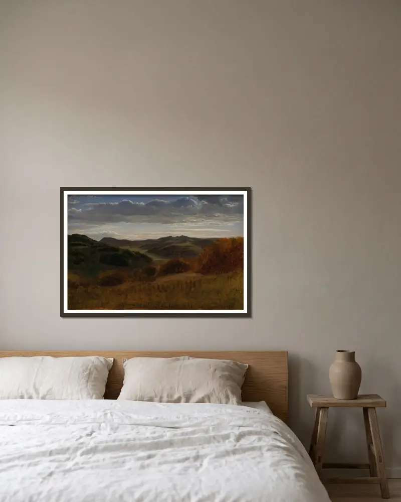 Hügel hinter Møns Klint von P. C. Skovgaard gerahmt an einer Wand