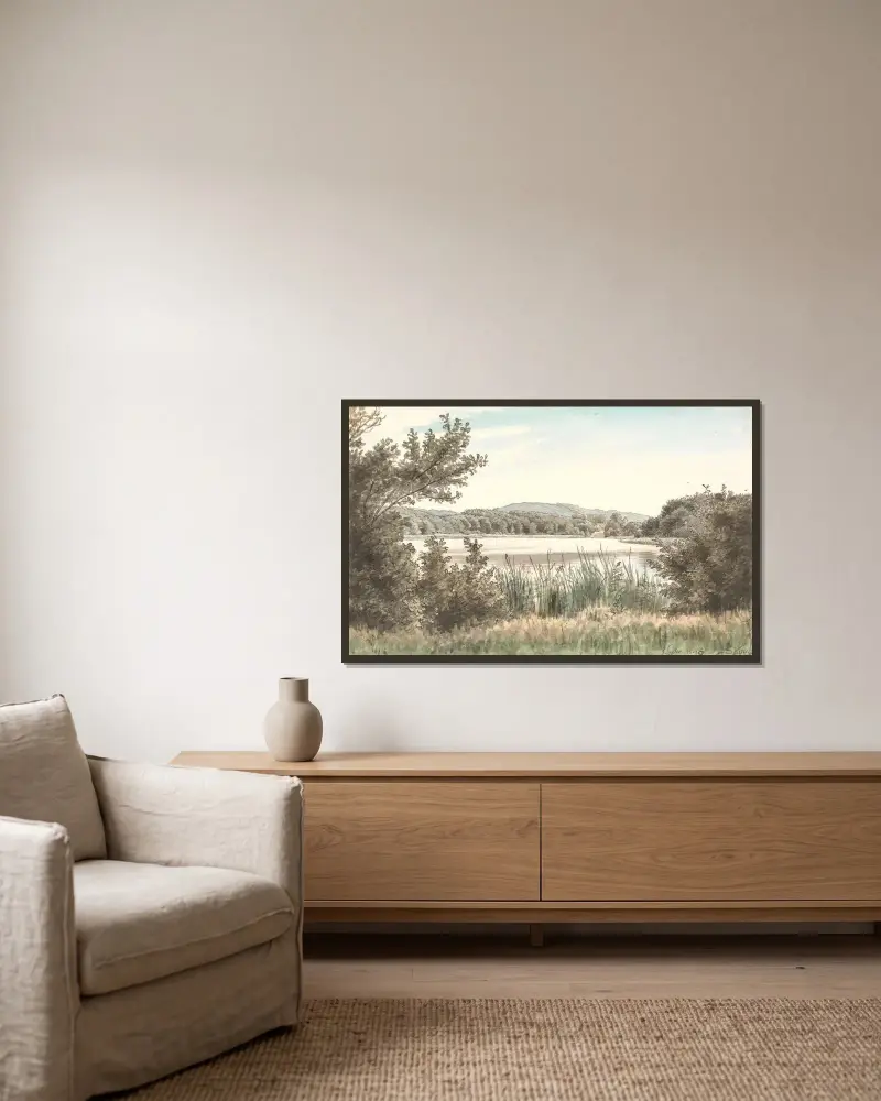 Der Hundesee auf Møn von P. C. Skovgaard gerahmt an einer Wand