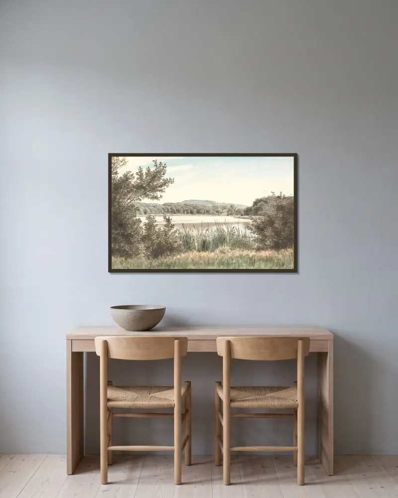 Der Hundesee auf Møn von P. C. Skovgaard gerahmt an einer Wand