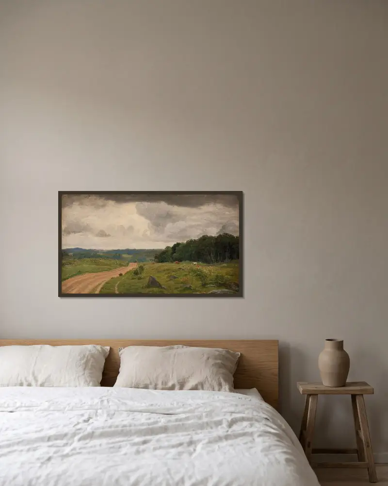 Landschaft bei Kongens Møller, Seeland. Nachmittagslicht von P. C. Skovgaard gerahmt an einer Wand