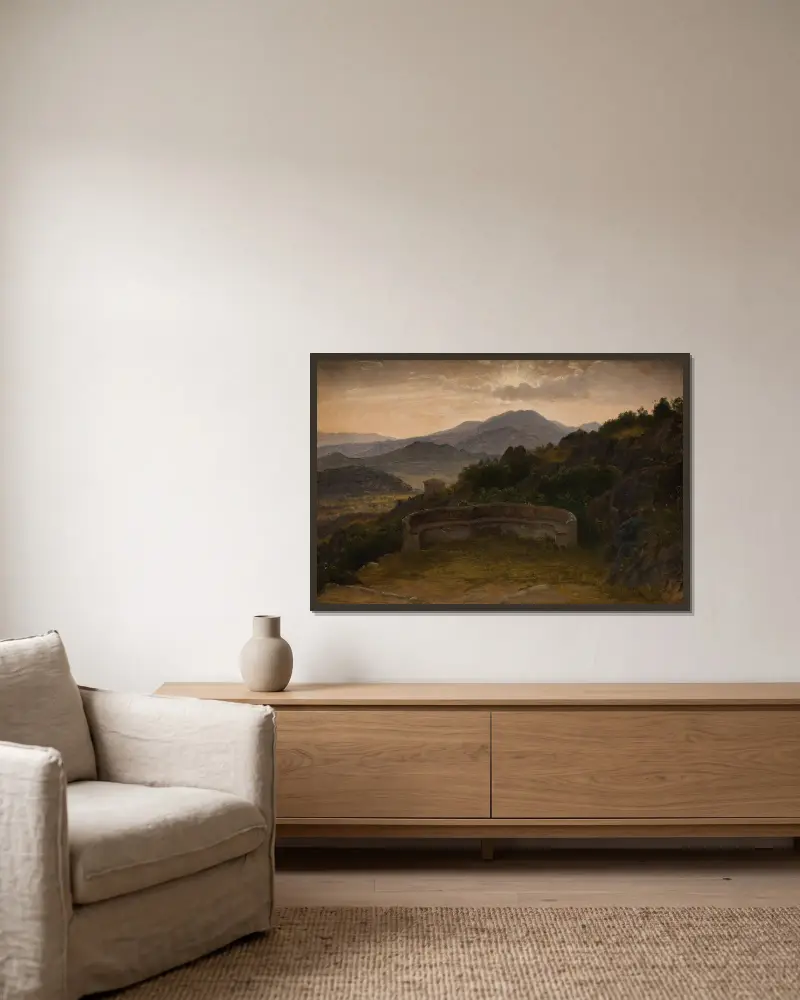 Landscape near Subiaco. Sunset av P. C. Skovgaard inramad på en vägg
