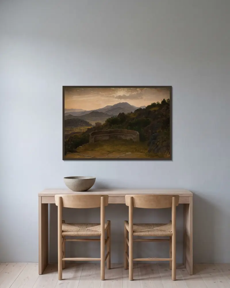 Landscape near Subiaco. Sunset av P. C. Skovgaard inramad på en vägg