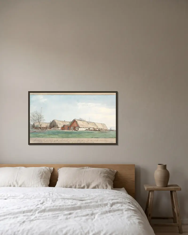 Lundsgaard ungefär mitt på Læsø av P. C. Skovgaard inramad på en vägg