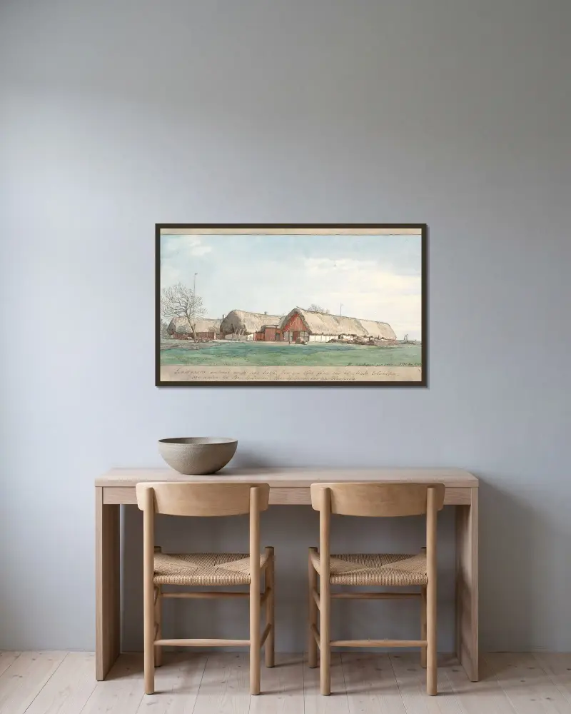 Lundsgaard ungefär mitt på Læsø av P. C. Skovgaard inramad på en vägg