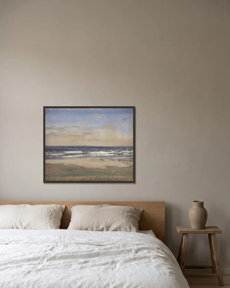 Stranden vid Rågeleje av P. C. Skovgaard inramad på en vägg