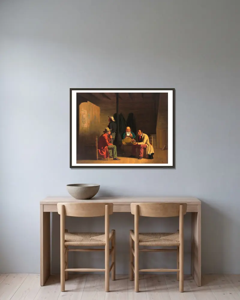 Country Politician av George Caleb Bingham inramad på en vägg