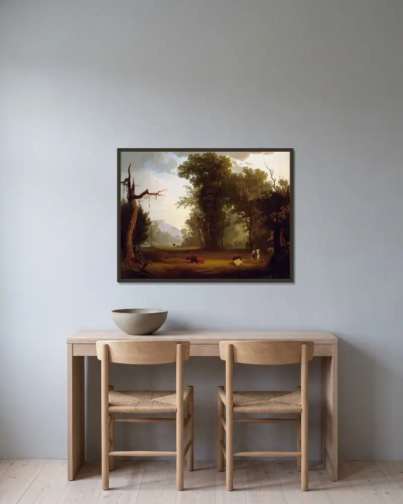 Landschaft mit Vieh von George Caleb Bingham gerahmt an einer Wand