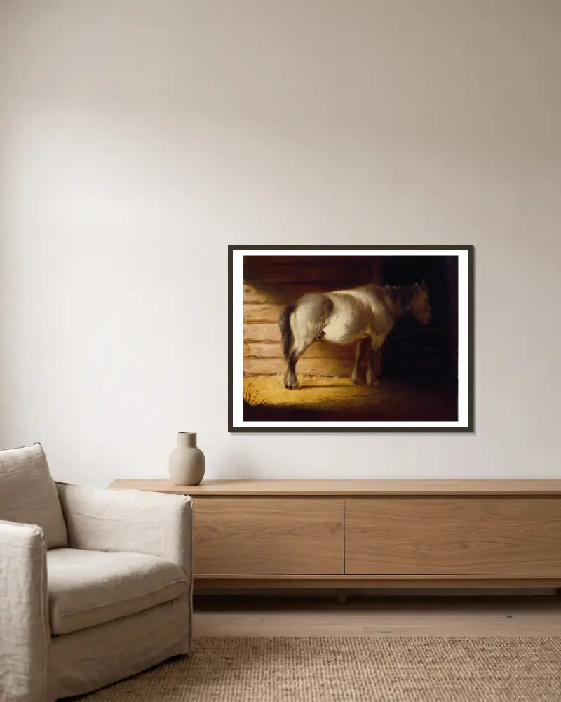 Starý kůň na poli, George Caleb Bingham v rámu na stěně
