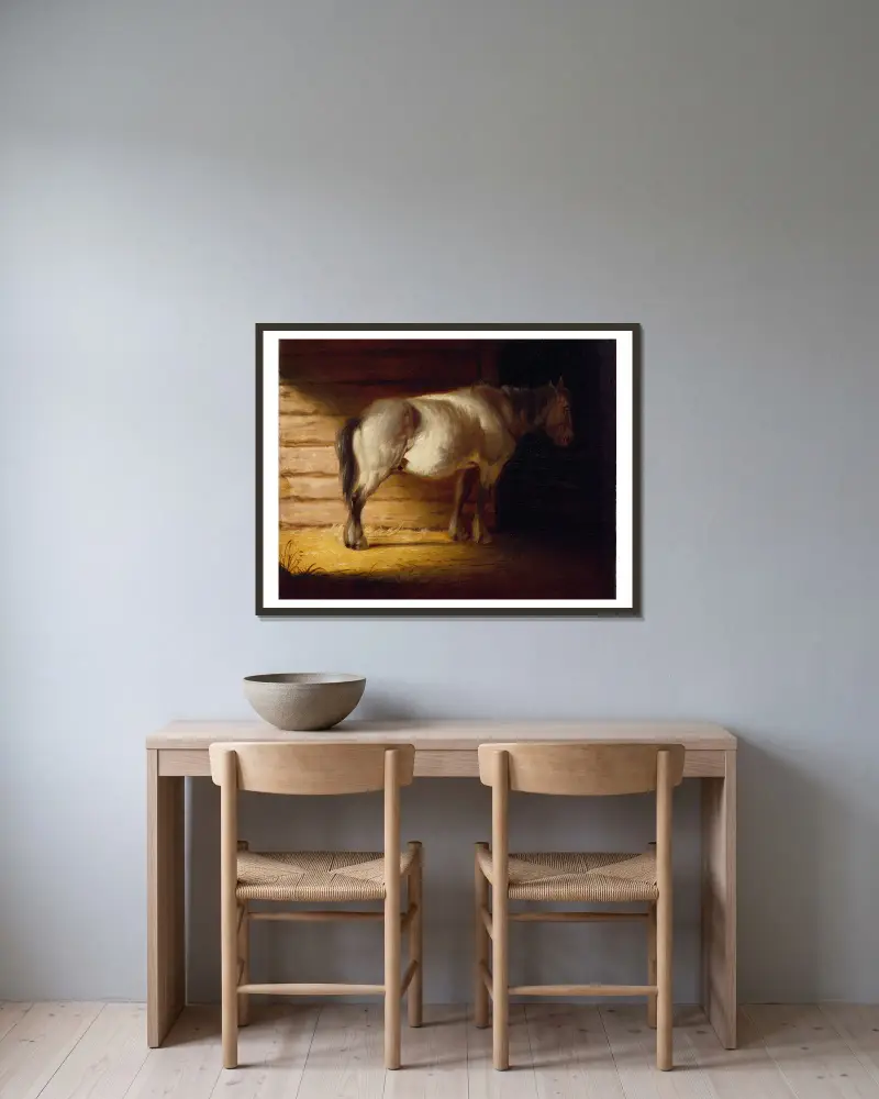 Starý kůň na poli, George Caleb Bingham v rámu na stěně