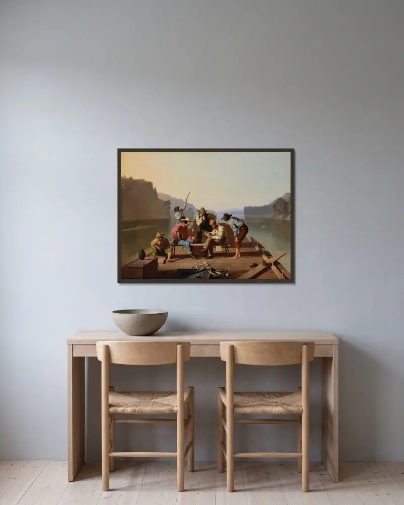 Flottare spelar kort, George Caleb Bingham v rámu na stěně