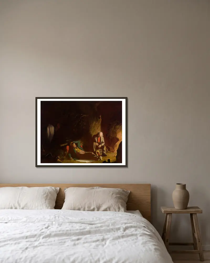 Die spät angekommenen Wanderer von George Caleb Bingham gerahmt an einer Wand