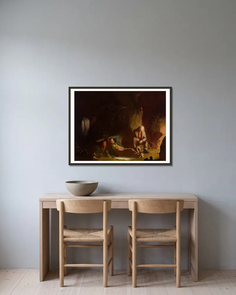 Die spät angekommenen Wanderer von George Caleb Bingham gerahmt an einer Wand
