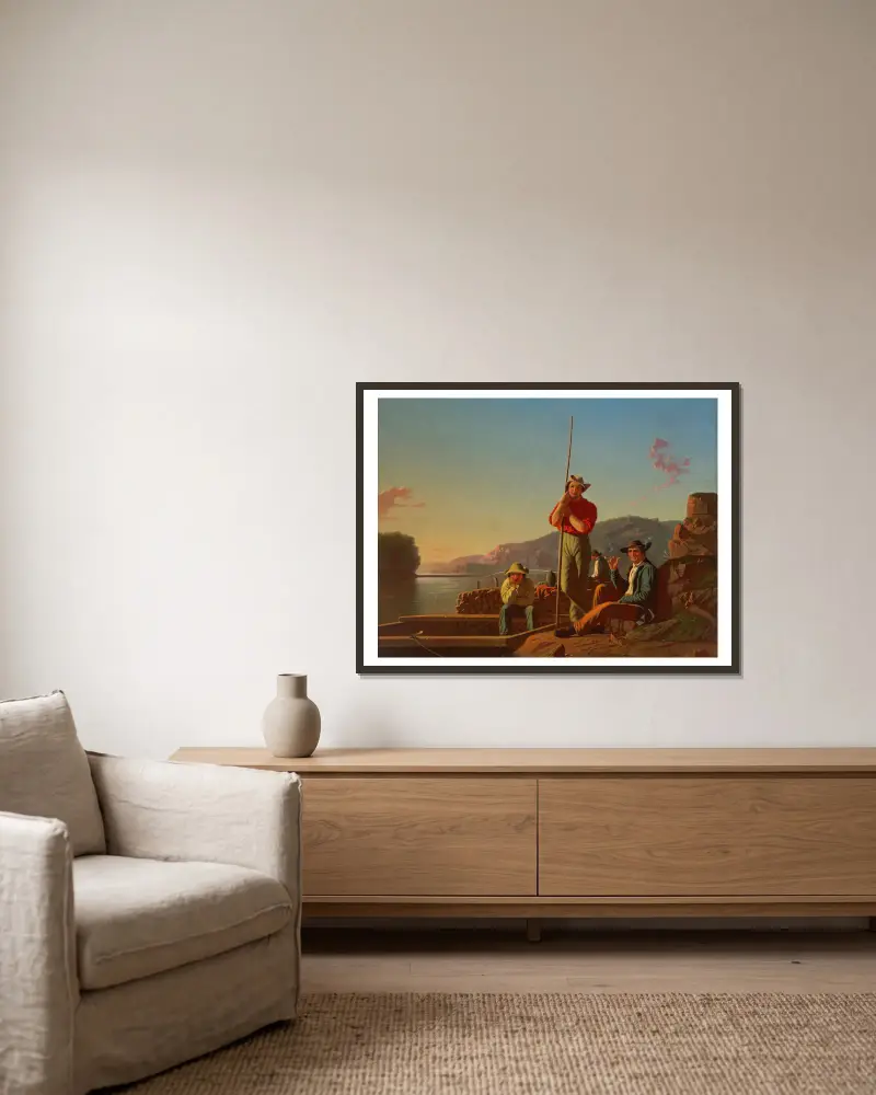 Das Holzschiff von George Caleb Bingham gerahmt an einer Wand