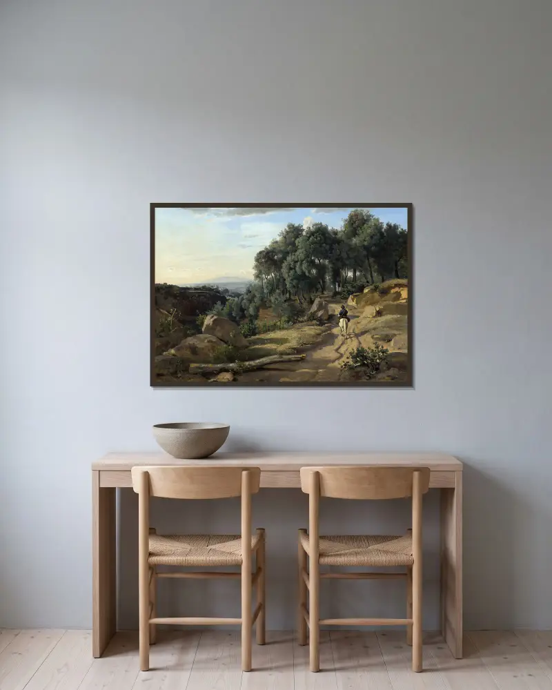 A View near Volterra av Jean-Baptiste-Camille Corot inramad på en vägg