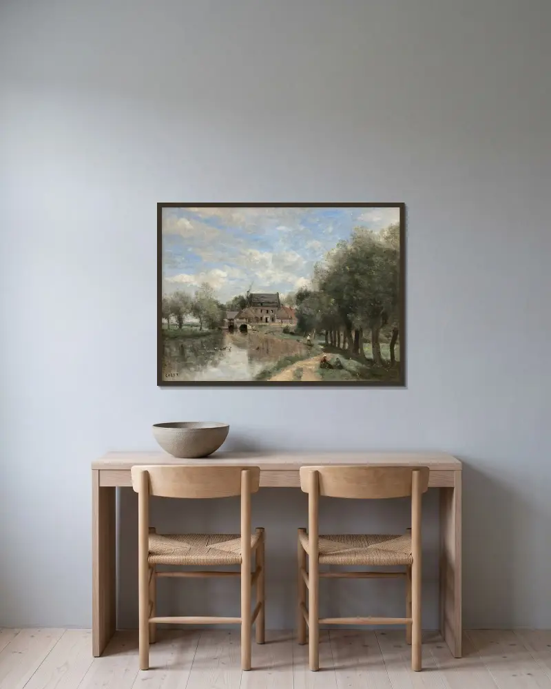 Arleux-du-Nord; Drocourt-kvarnen vid Sensée av Jean-Baptiste-Camille Corot inramad på en vägg