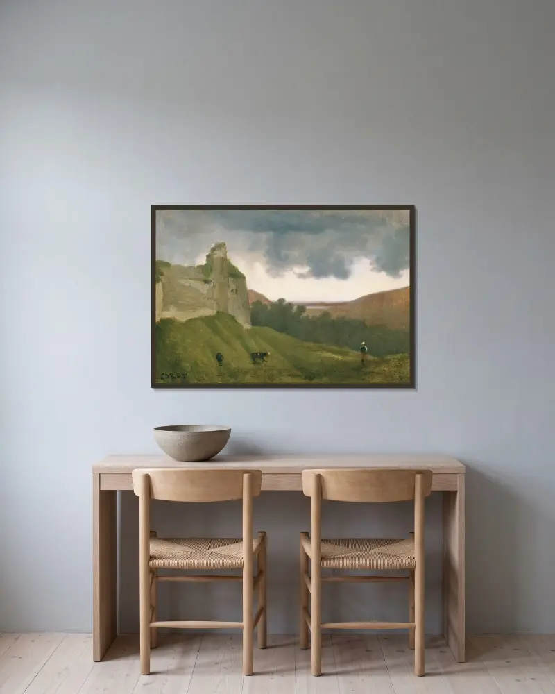 Arques, die Schlossruine von Jean-Baptiste-Camille Corot gerahmt an einer Wand