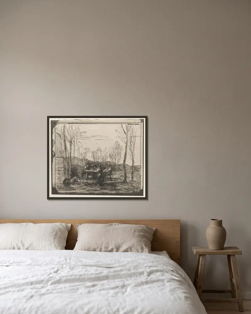 Frühstück auf einer Waldlichtung von Jean-Baptiste-Camille Corot gerahmt an einer Wand