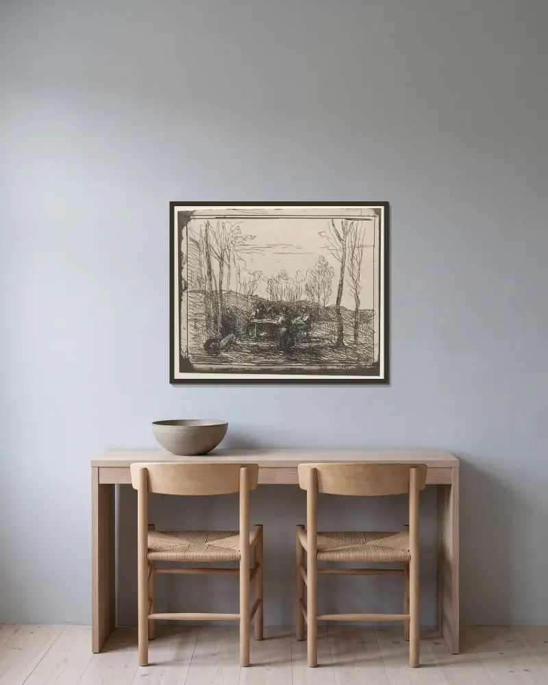 Frühstück auf einer Waldlichtung von Jean-Baptiste-Camille Corot gerahmt an einer Wand
