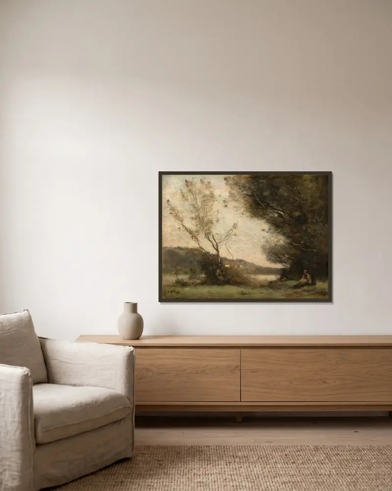 U řeky, Jean-Baptiste-Camille Corot v rámu na stěně