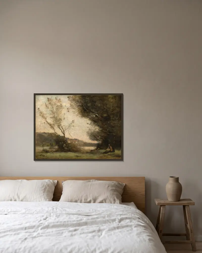 U řeky, Jean-Baptiste-Camille Corot v rámu na stěně