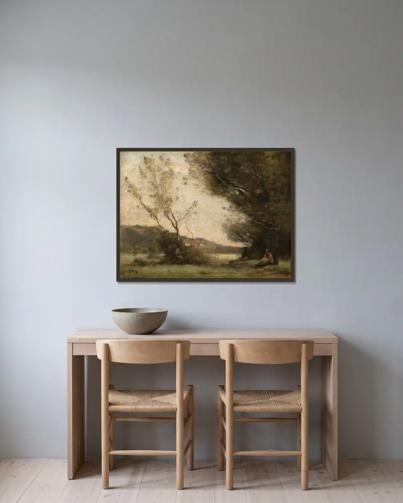 U řeky, Jean-Baptiste-Camille Corot v rámu na stěně
