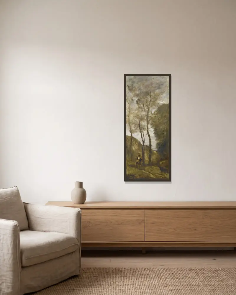 Reiter in einer Schlucht von Jean-Baptiste-Camille Corot gerahmt an einer Wand