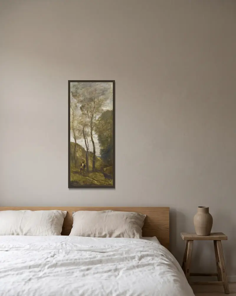 Reiter in einer Schlucht von Jean-Baptiste-Camille Corot gerahmt an einer Wand