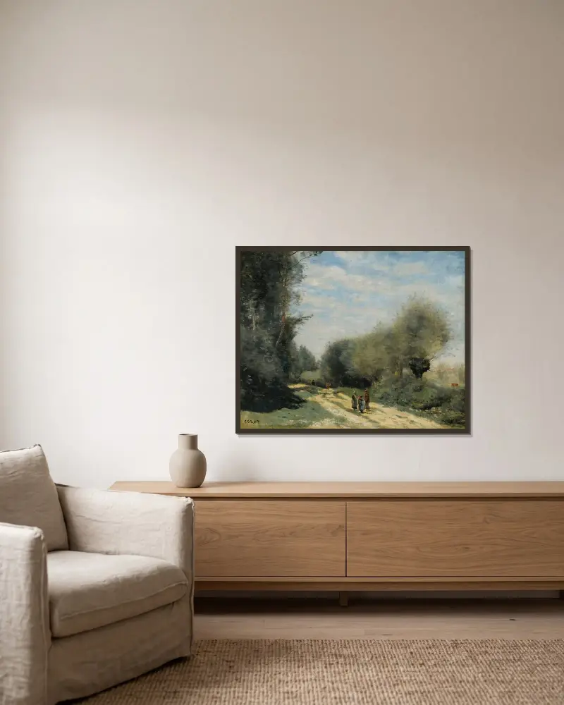 Crécy-en-Brie – Weg auf dem Land von Jean-Baptiste-Camille Corot gerahmt an einer Wand