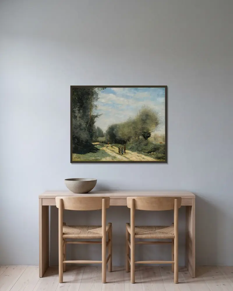 Crécy-en-Brie – Weg auf dem Land von Jean-Baptiste-Camille Corot gerahmt an einer Wand