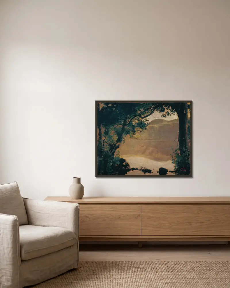 Nemiské jezero, Jean-Baptiste-Camille Corot v rámu na stěně