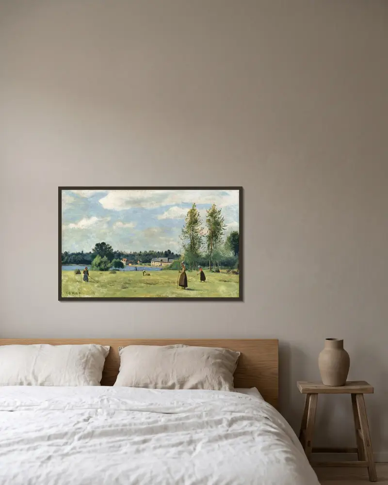 Faneuses À Ville D’avray av Jean-Baptiste-Camille Corot inramad på en vägg
