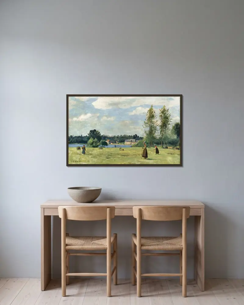 Faneuses À Ville D’avray av Jean-Baptiste-Camille Corot inramad på en vägg