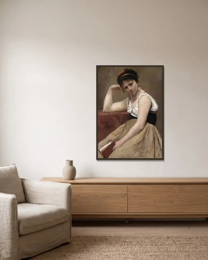 Przerwana lektura, Jean-Baptiste-Camille Corot w ramie na ścianie