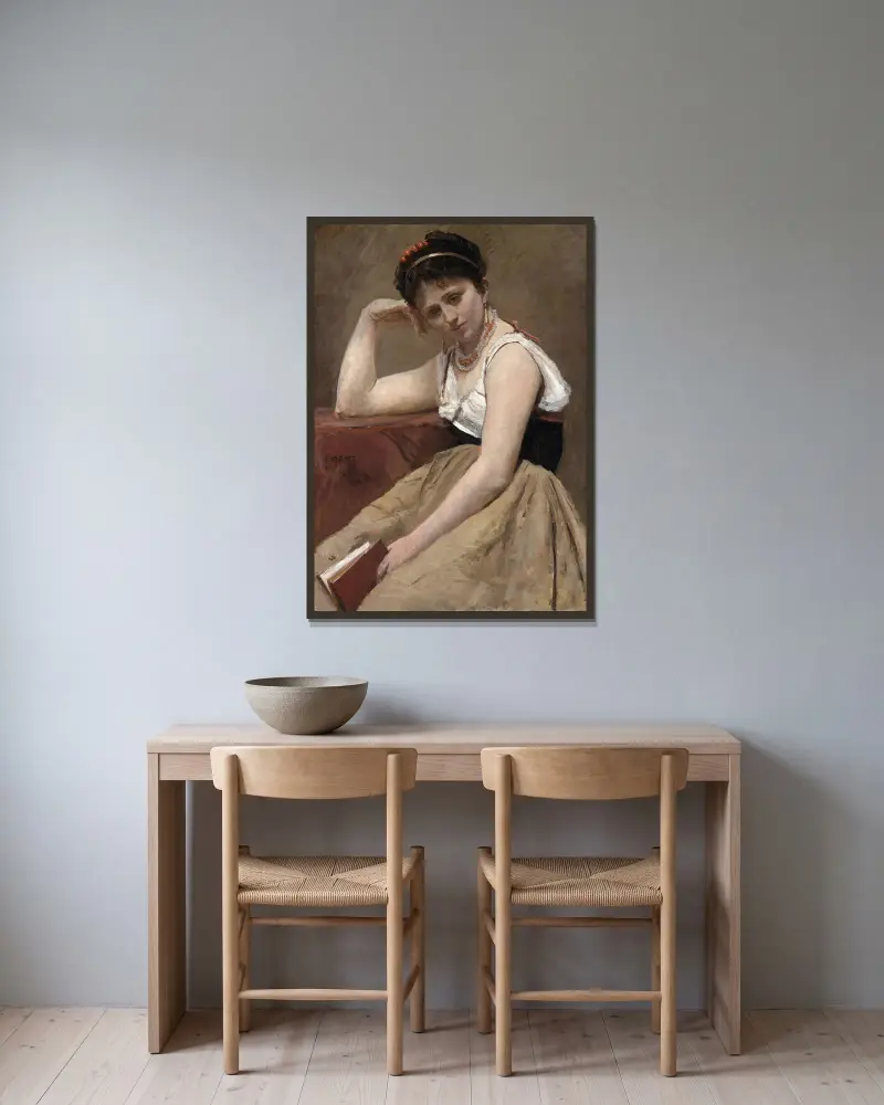 Przerwana lektura, Jean-Baptiste-Camille Corot w ramie na ścianie