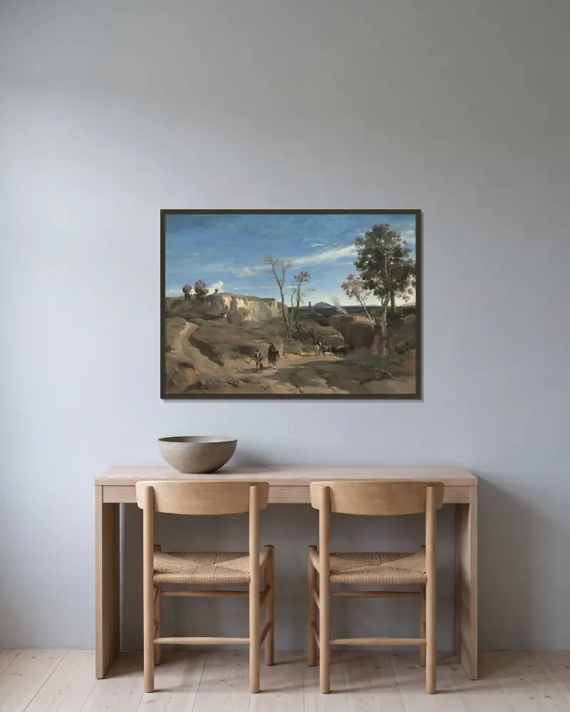 La Cervara, den romerska campagnan av Jean-Baptiste-Camille Corot inramad på en vägg